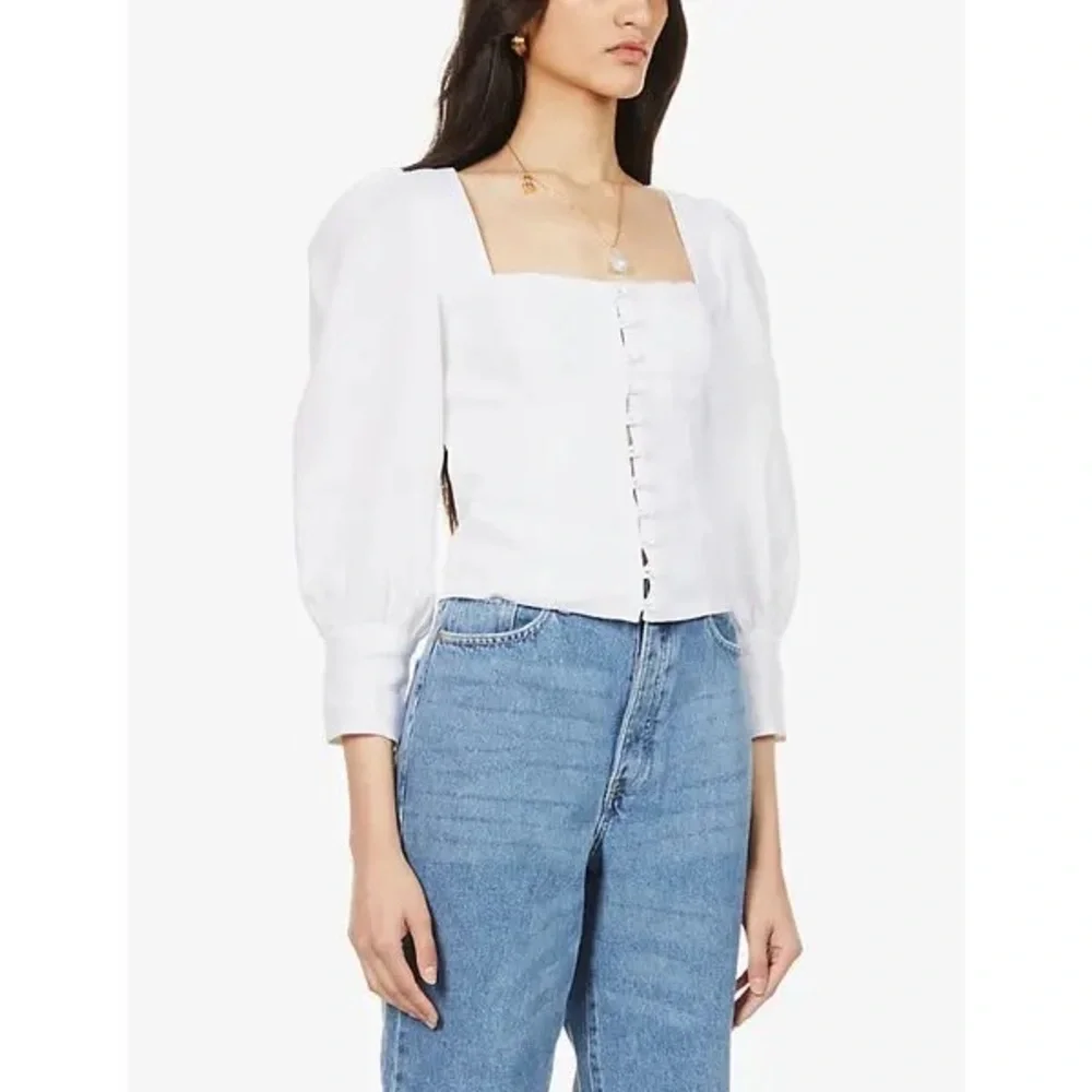 Reformation White Puff Sleeve Top
